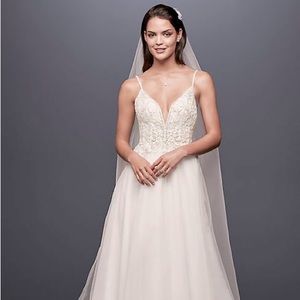 Galina Signature sheer beaded bodice organza a-line wedding dress
